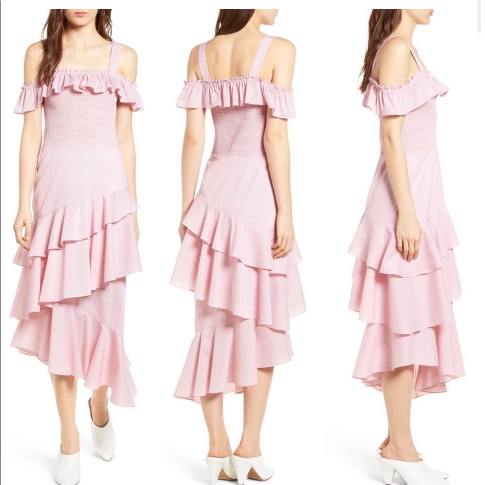 Chelsea 28 Asymmetric Ruffle Dress, Blue and White